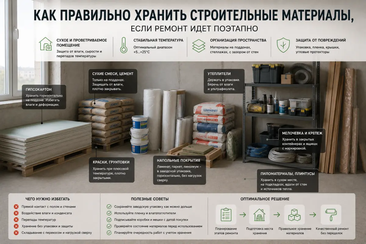 Как правильно хранить строительные материалы, если ремонт идет поэтапно