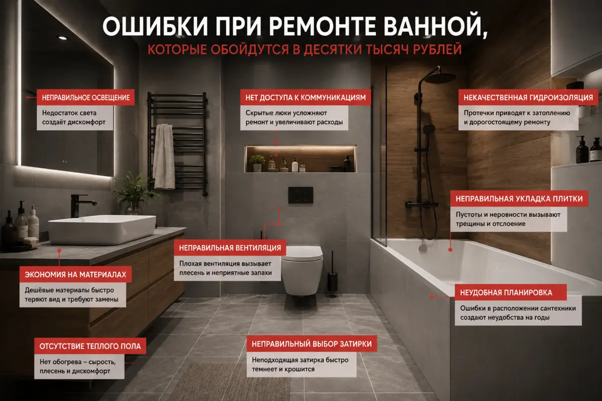 Ошибки при ремонте ванной, которые обойдутся в десятки тысяч рублей