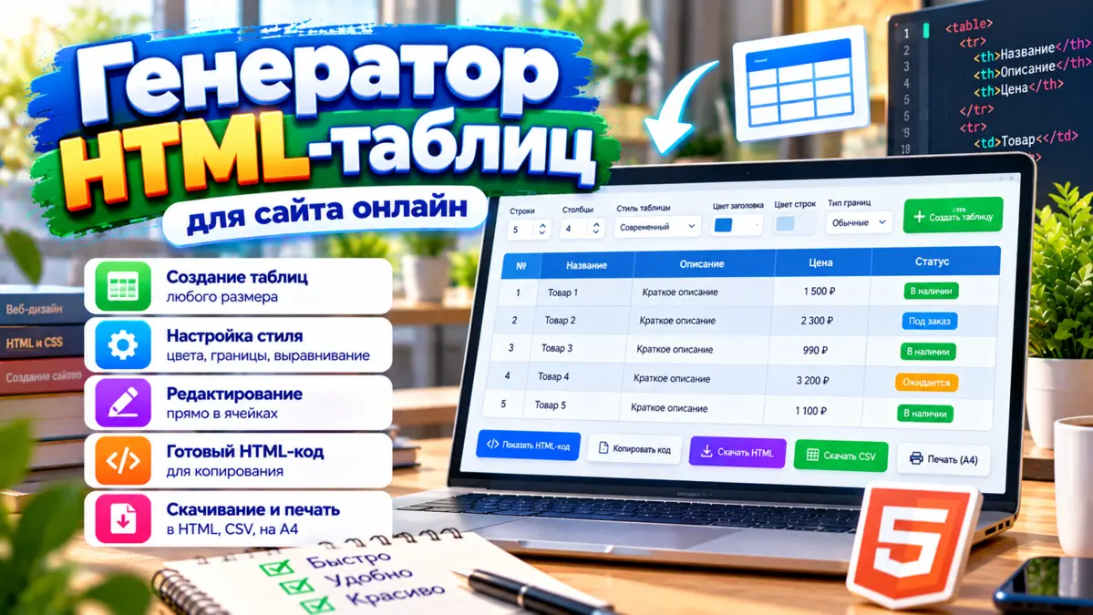 Конструктор HTML-таблиц с готовым кодом для сайта
