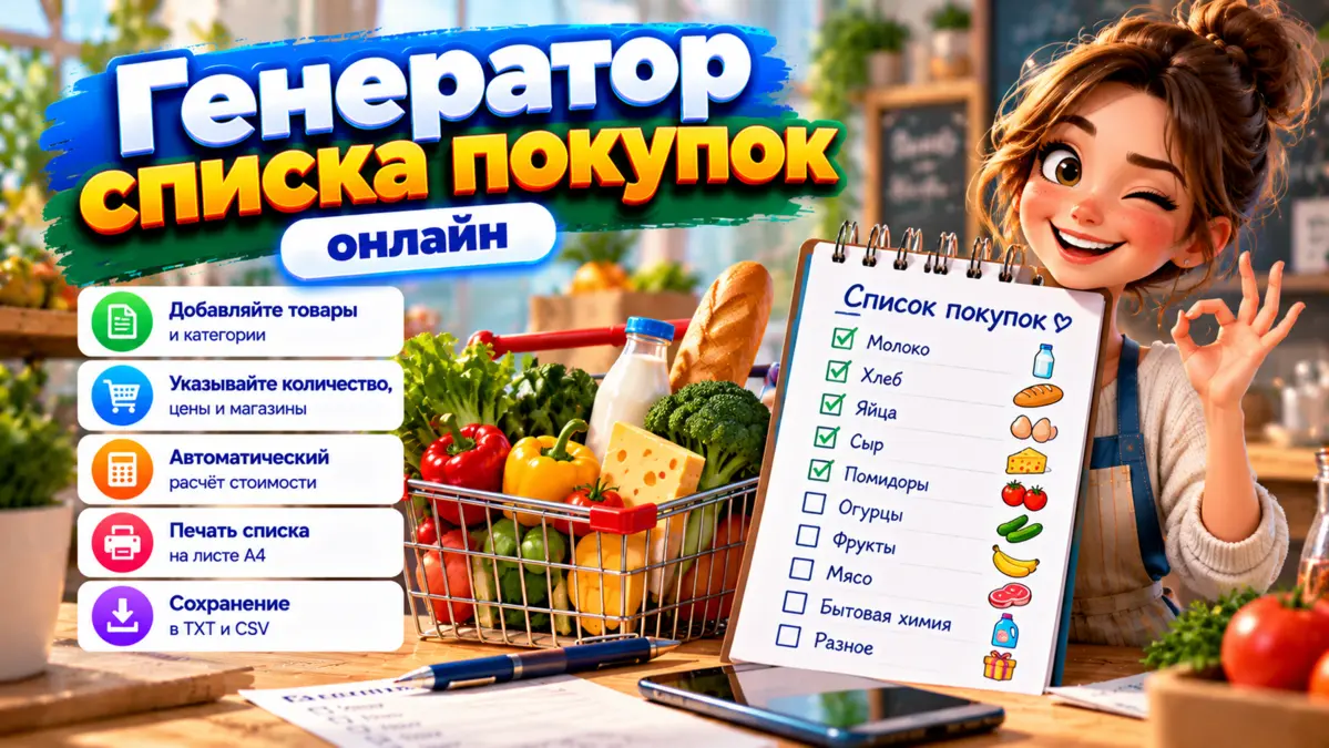 Конструктор списка покупок онлайн для печати на А4