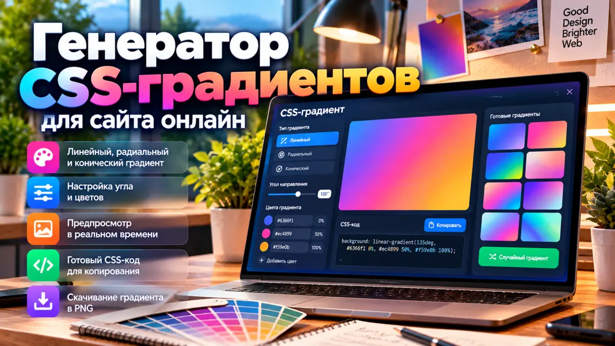 Генератор градиентов CSS для фона сайта и кнопок